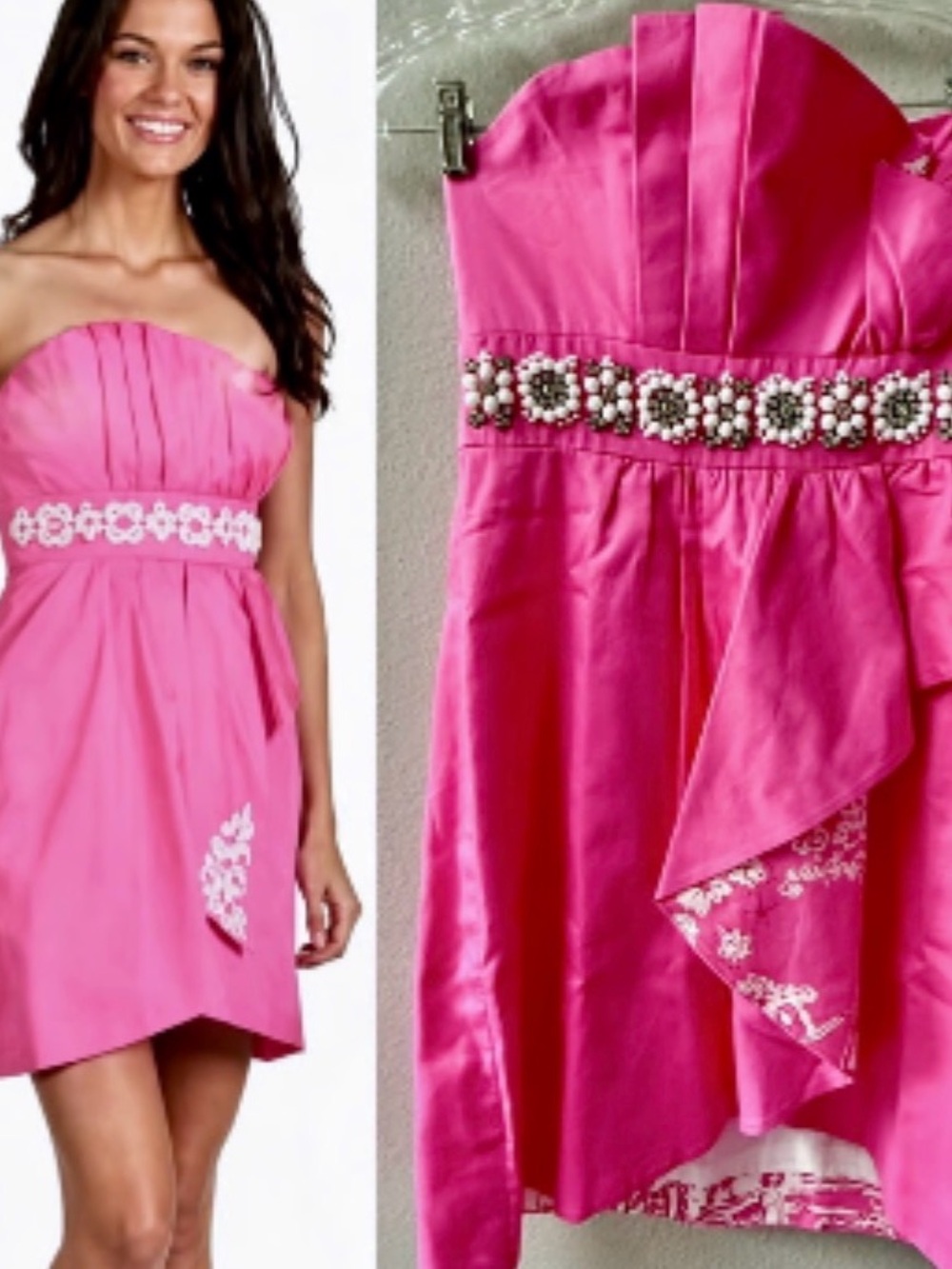Lilly Pulitzer Strapless Hot Pink Beaded Waist Dress - Picture 1 of 8